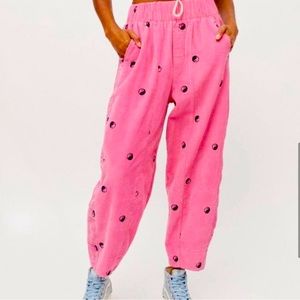 BDG Urban Outfitters Zaria embroidered corduroy pull on pant pink ying yang